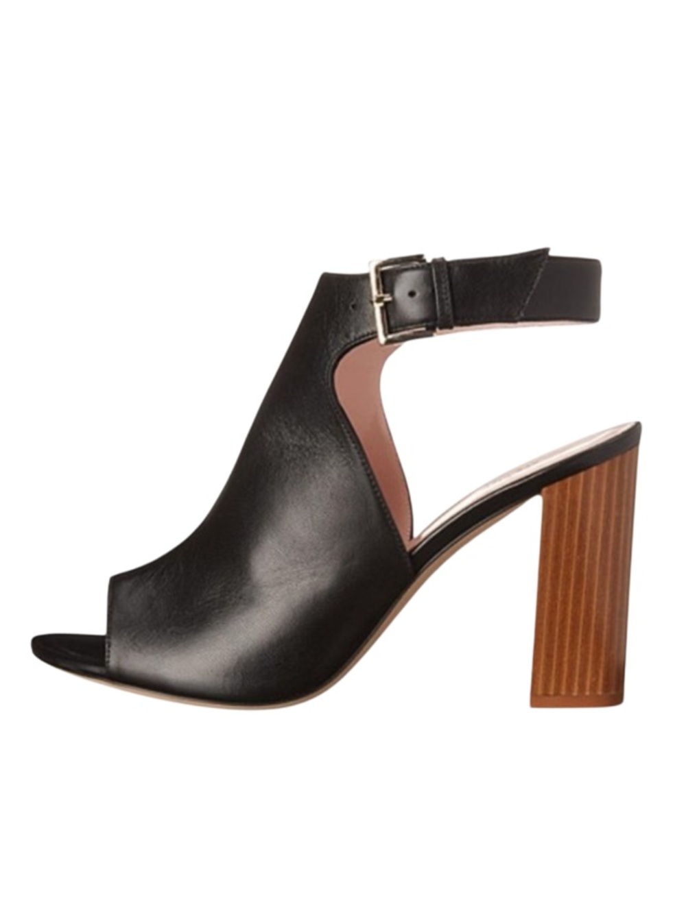 kate spade Emina Black Leather Open-Side Peep Toe Block Heel Sandal 10